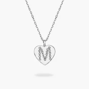 18ct White Gold Diamond heart initial M Necklace