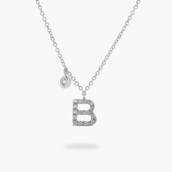 18ct White Gold Initial 'B' Diamond Necklace
