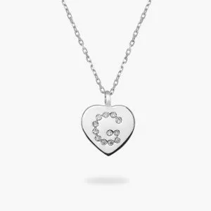 18ct White Gold Initial 'G' Diamond Heart Necklace