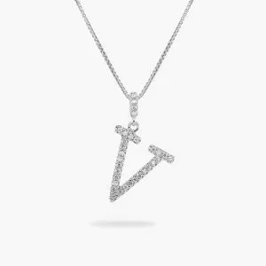 18ct White gold diamond initial "V" necklace