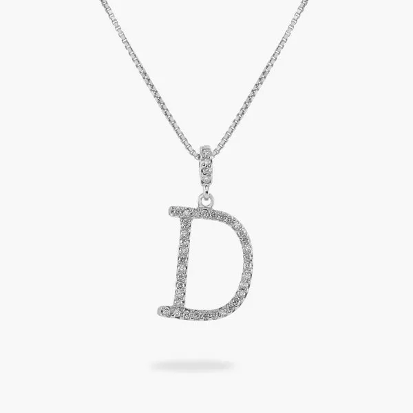 18ct White gold diamond initial 'D' necklace