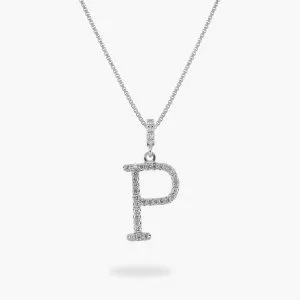 18ct White gold diamond initial 'P' necklace