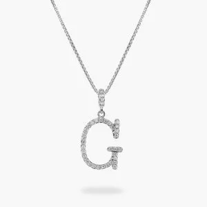 18ct White gold diamond initial 'G' necklace