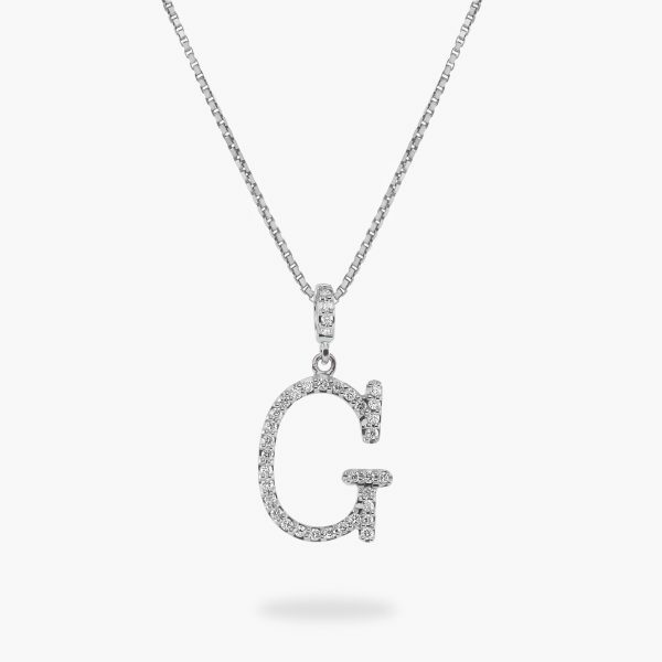 18ct White gold diamond initial 'G' necklace
