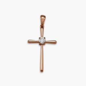 18ct rose gold round diamond cross pendant