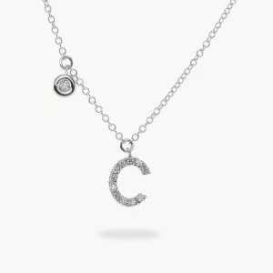 18ct white gold diamond initial "C" necklace