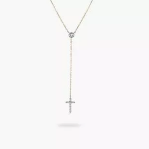 18ct yellow gold diamond drop cross necklace