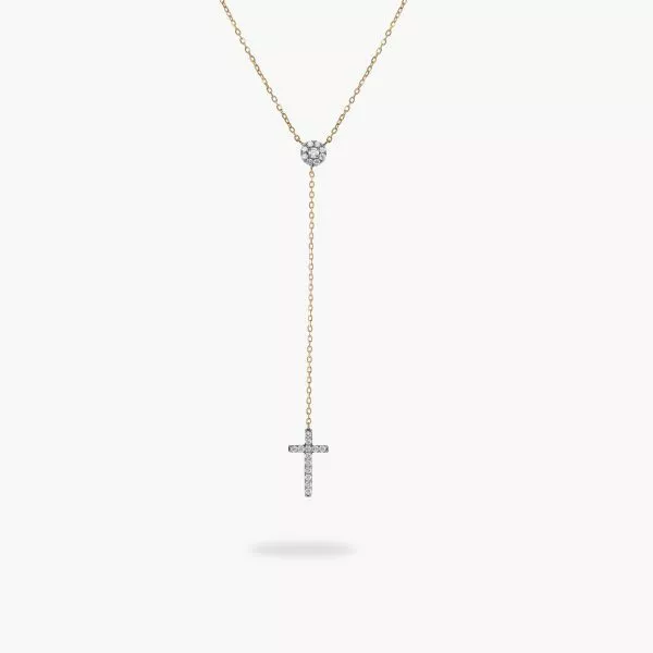18ct yellow gold diamond drop cross necklace