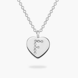 18ct White Gold Diamond "F" Initial Heart necklace