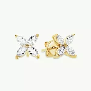 18ct yellow gold marquise diamond flower style stud earrings