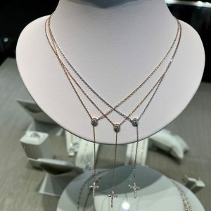18ct rose gold diamond set cross necklace