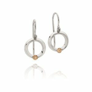 18ct White Gold Cognac Diamond Circle Shepherd's Hook Earrings