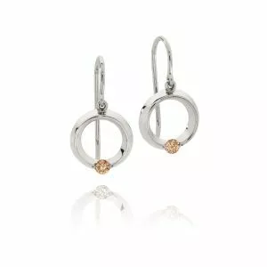 18ct White Gold Cognac Diamond Circle Shepherd's Hook Earrings