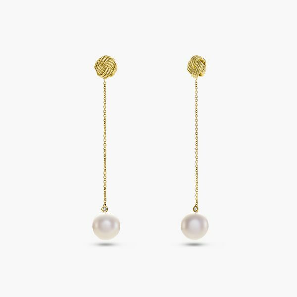 18ct yellow gold 10mm South Sea Pearl and diamond drop earrings