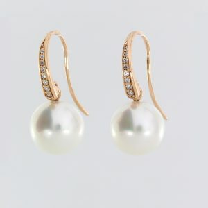 18ct Rose Gold South Sea Pearl and diamond drop earrings