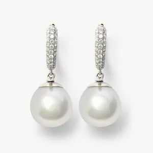 18ct white gold South Sea Pearls and pave diamonds drop earrings