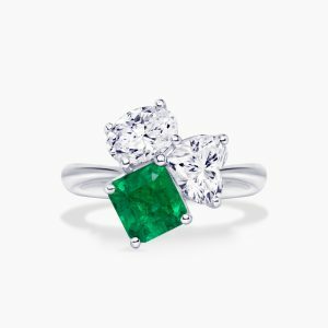 18ct white gold emerald & oval heart diamond ring