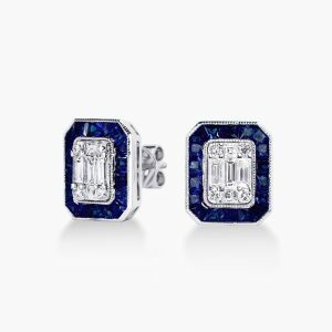18ct white gold blue sapphire & diamond stud earrings