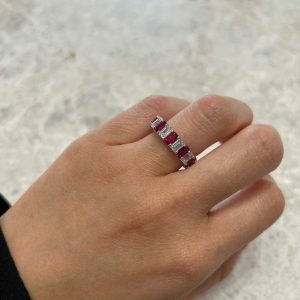 18ct white gold emerald cut ruby and diamond ring