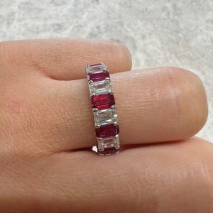 18ct white gold emerald cut ruby and diamond ring
