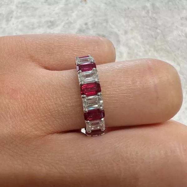 18ct white gold emerald cut ruby and diamond ring Cerrone