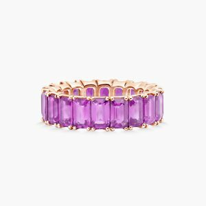 18ct rose gold emerald cut purple pink sapphires ring