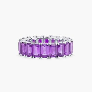 18ct white gold emerald cut purple sapphires ring