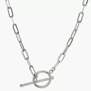 18ct white gold long link curb 55cm T-bar chain