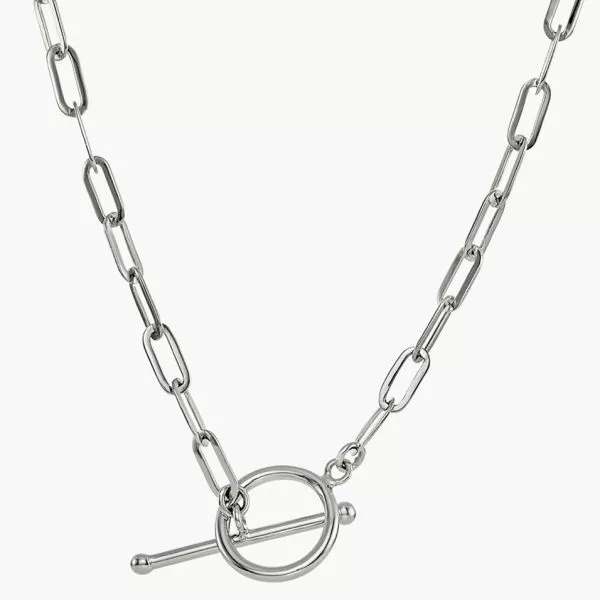 18ct white gold long link curb 55cm T-bar chain