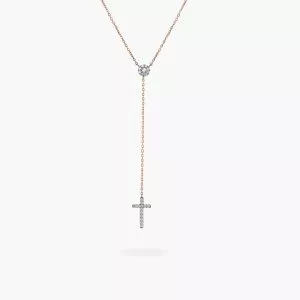 18ct rose gold diamond set cross necklace.