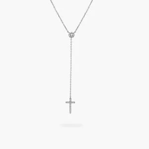 18ct white gold diamond cross drop necklace