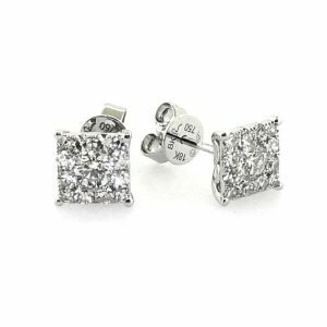 18ct white gold diamond cluster set square stud earrings