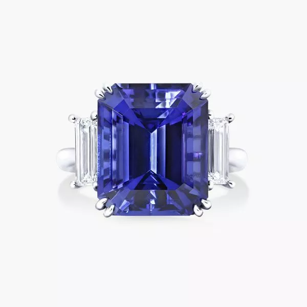 18ct white gold 10.67ct emerald cut Merelani tanzanite and diamond ring