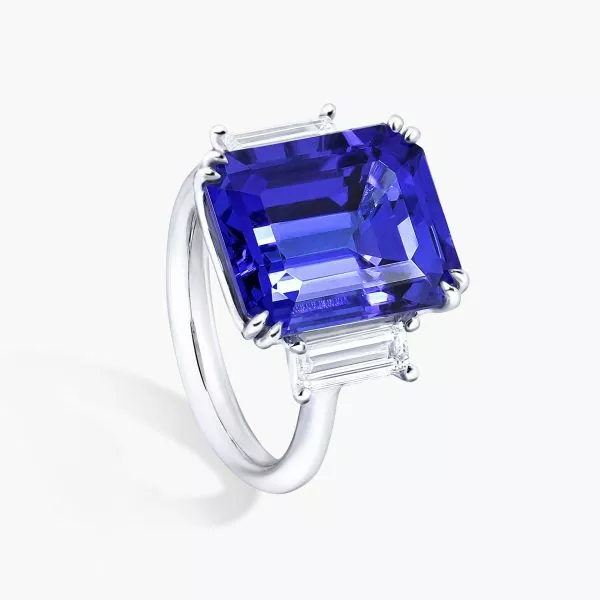18ct white gold 10.67ct emerald cut Merelani tanzanite & diamond ring - Image 2