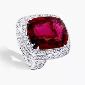 The Piazza Spagna Ring 18ct White Gold 22.80ct Cushion Cut Tourmaline & Diamond Ring