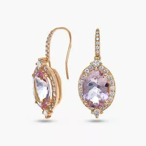 18ct rose gold morganite and diamond drop earrings