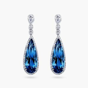 18ct white gold London blue topaz and diamond earrings
