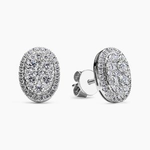 18ct white gold diamond cluster oval shape stud earrings