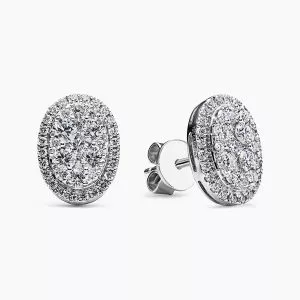 18ct white gold diamond cluster oval shape stud earrings