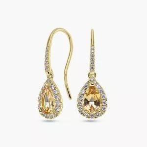 18ct yellow gold Brazilian Imperial topaz & diamond drop earrings