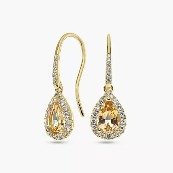 18ct yellow gold Brazilian Imperial topaz & diamond drop earrings