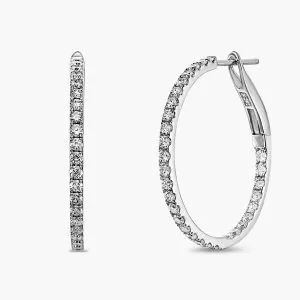 18ct white gold diamond claw set round hoop earrings