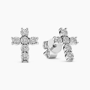 18ct white gold diamond cross stud earrings