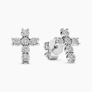 18ct white gold diamond cross stud earrings