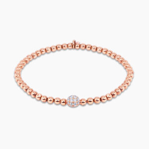18ct rose gold diamond stretch ball bracelet