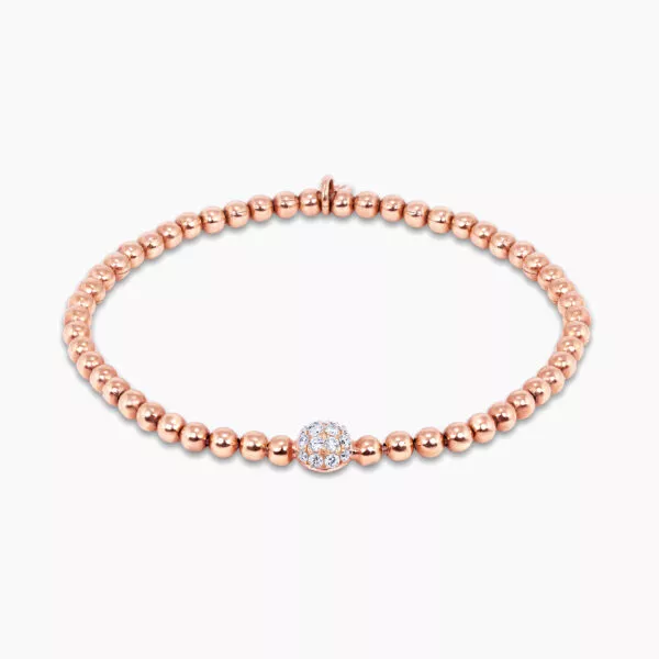 18ct rose gold diamond stretch ball bracelet