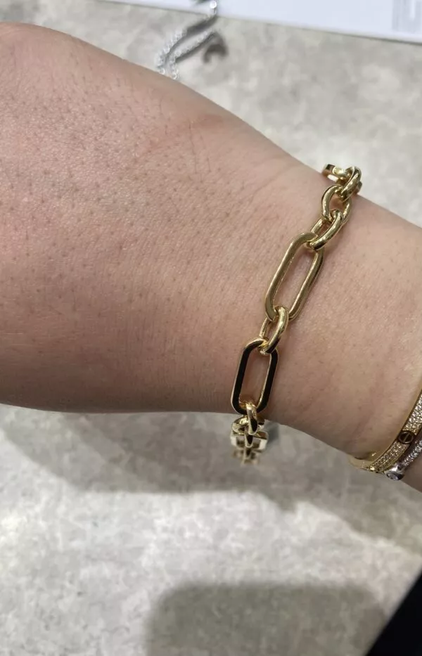 18ct yellow gold paperclip link bracelet - Image 2