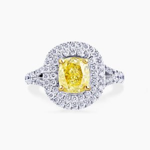 18ct White and yellow gold cushion cut FIY diamond ring