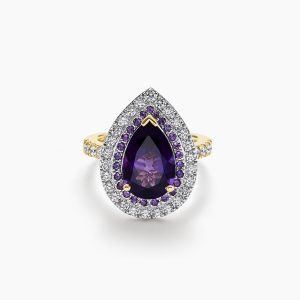 18ct yellow and white gold 2.62ct pear shaped amethyst & diamond ring