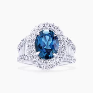 Platinum 3.02ct oval London blue topaz and diamond ring